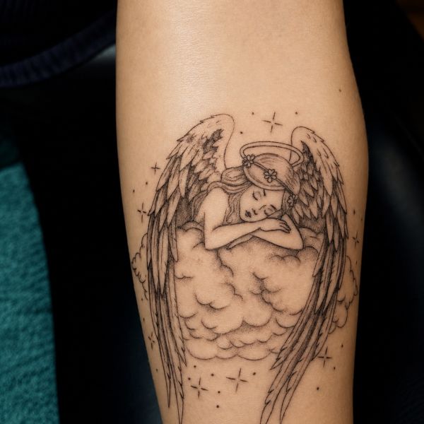 Angyalka felho alkar pad tattoo – Phoenix Art Design tetoválás